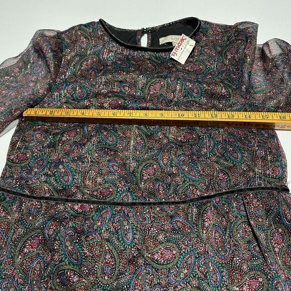 LOFT Dress Size XXS P Petite Long Sleeve Paisley Sheer Sleeve Chiffon Boho NWT - Picture 8 of 12